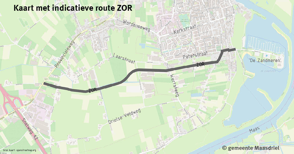 Kaart met de indicatieve route van de ZOR