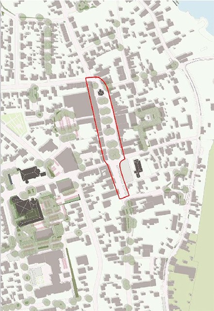 Kaartje centrumgebied- Het project gaat over het opnieuw inrichten van het gebied tussen het Monseigneur Zwijsenplein en de Teisterbandstraat 